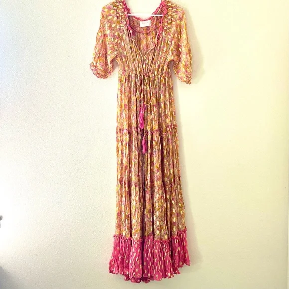 Miss June Paris Sally maxi dress, one size pink orange gold - Picture 2 of 11